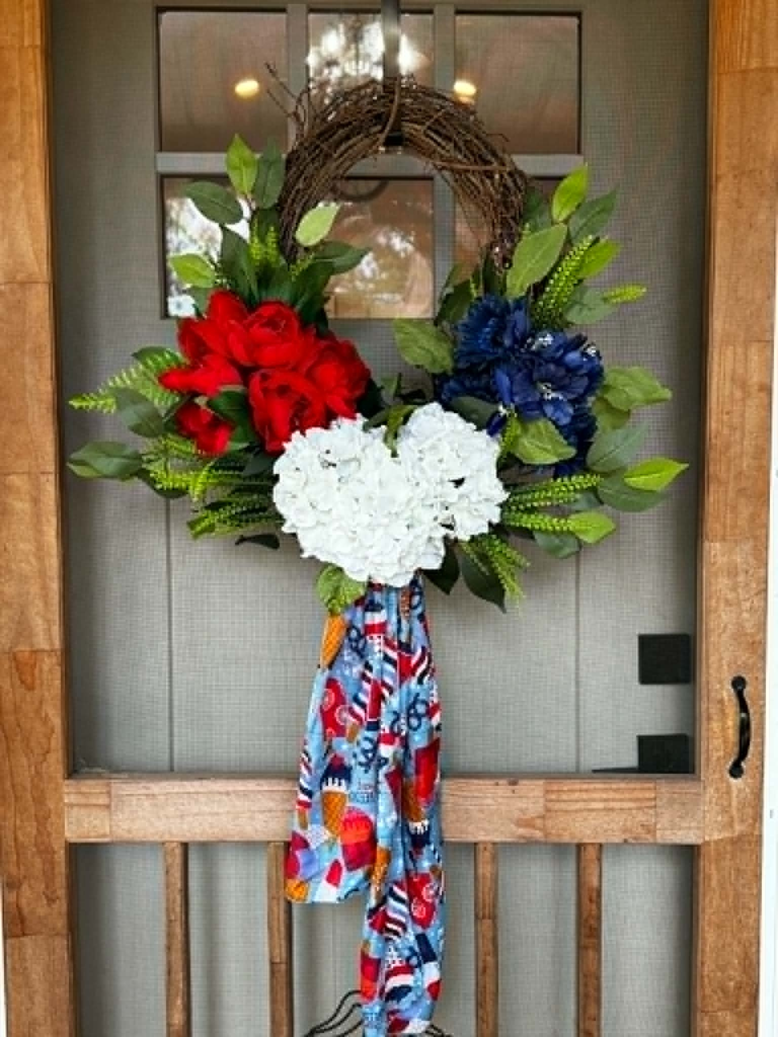 Red White Blue Grape Vine with Blue scarf